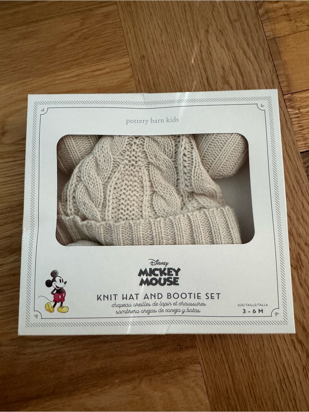 Pottery Barn Kids Cream Cable Knit Mickey Mouse Hat & Bootie Set